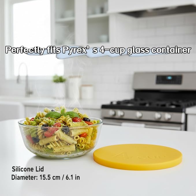 Yodecy Silicone Bowl Lids fit Pyrex Glass Bowls 7201-PC 4 Cup, Yodecy Silicone Bowl Lids fit Anchor Hocking Glass Bowls 7201-PC 4 Cup,Replacement Lids(2 Pack Yellow)