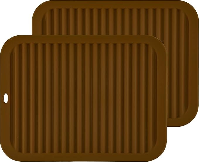 Silicone Trivets for Hot Dishes, Pots & Pans, Hot Pads for Kitchen, Heat Resistant Mat for Quartz Counter Table, Multi-Purpose Silicone Trivet Mat Pot Holders Set 2 Brown