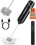 SIMPLETASTE Rechargeable Milk Frother Handheld Dual Coil Whisk Head Mixer | USB-C Portable Hand Frother Wand Drink Mixer for Cappuccino, Bulletproof Coffee, Latte, Black