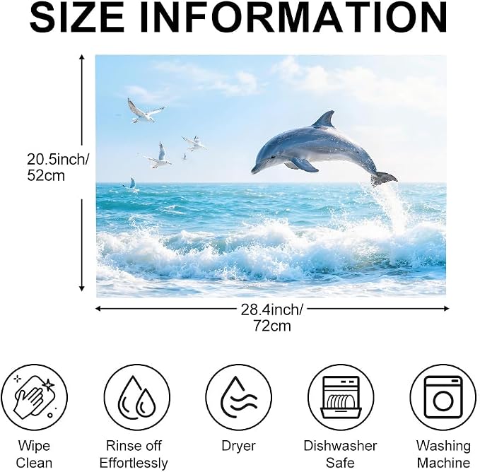 Ocean Dolphin Jumping Coastal Stove Top Cover 28.35x20.47in Beach | Ocean dolphin jumping coastal stove top cover 28.35x20.47 in; beach kitchen cooktop mat dishwasher safe machine washable