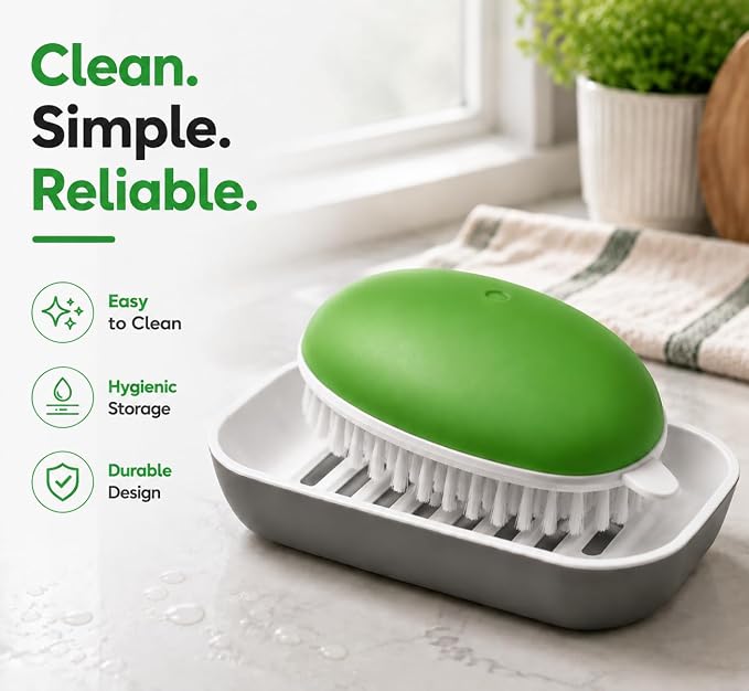 Fruit and Vegetable Cleaning Brush, Vented Box, Stiff Bristles, Green