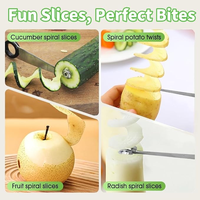Stainless Steel Egg Spiral Slicer for Boiled Eggs, Potato, Tomato, Vegetables, Cucumbers and Carrots (2PCS)