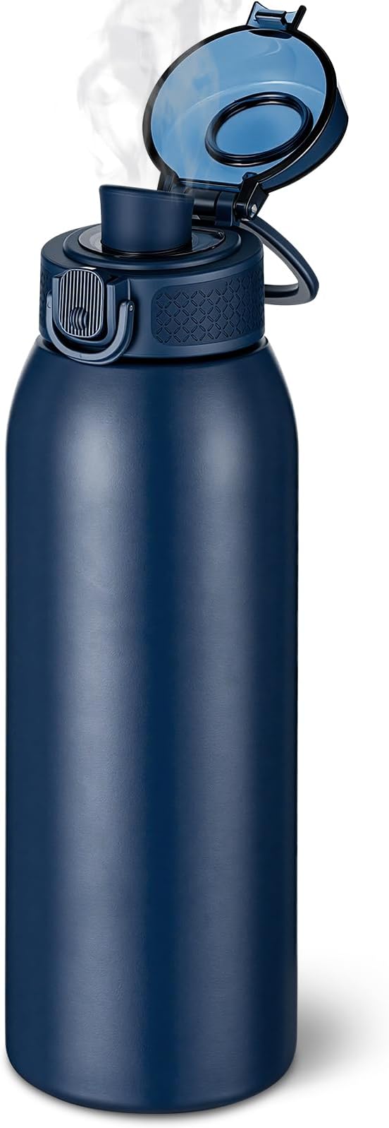 Insulated Water Bottle 24 oz with Dustproof Lid, Carry Handle & Tea Infuser, BPA-Free & Leakproof, Stainless Steel Water Bottles Ideal for Fitness, Hiking, Office & Outdoor Use (Dark Blue)