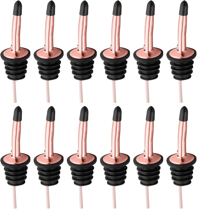 Pafusen 12 Pack Liquor Bottle Pourers, Liquor Pour Spout for Liquor Bottles, Stainless Steel Olive oil Dispenser Spout, Alcohol Pourer Spouts Dust Caps Covers, Rose Gold