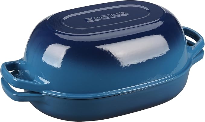 EDGING CASTING Enameled Cast Iron Oval Dutch Oven Pot with Lid, Dutch Oven for Sourdough Bread Baking, Bread Oven, Bread Dutch Oven, Oval Bread Pan, 7qt, Lake Blue