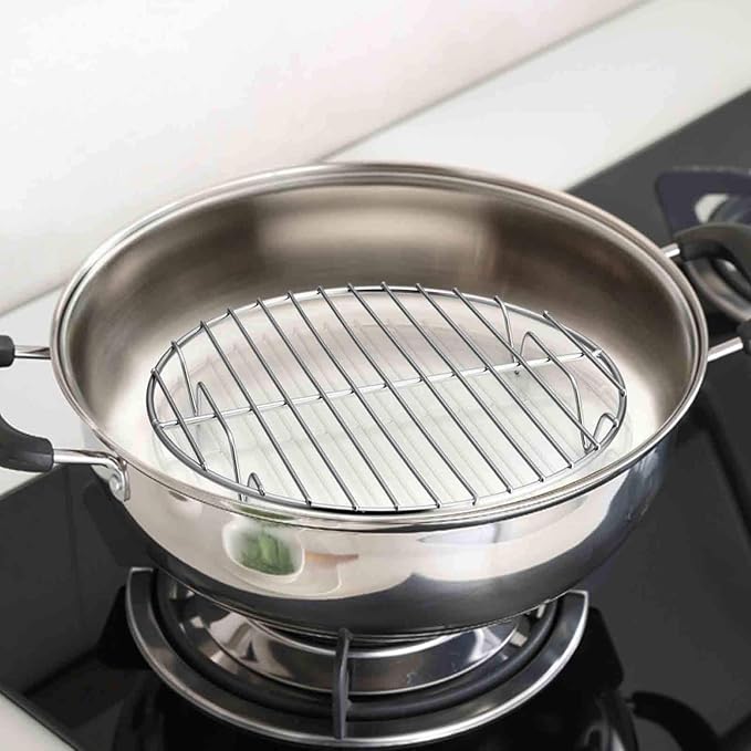 TeamFar Round Cooling Rack Set of 4, 7½ Inch Round | Baking Steaming Roasting Rack Set Stainless Steel for Pot Air Fryer, Healthy & Mirror Finish, Dishwasher Safe & Rustproof