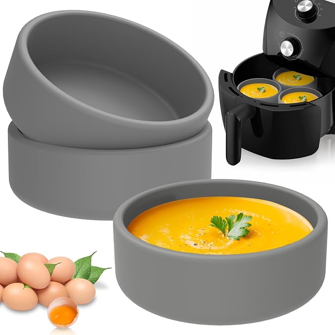 3Pcs Silicone Air Fryer Egg Mold,3 Pcs Reusable Nonstick Egg Bites Pan-Alternative to Microwave Egg Cooker/Sous Vide Egg Bite Maker,BPA Free,Dishwasher Safe,Air Fryer Accessories(Grey,3pcs)