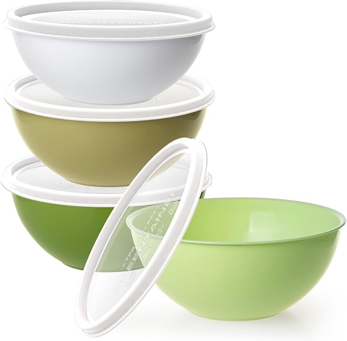 Greentainer 4-Piece Plastic Mixing Bowl Set with Lids for Kitchen, 67oz Lightweight Storage Bowls, Large Salad Bowls for Baking, Prepping, Cooking and Serving Food, Dishwasher & Microwave Safe