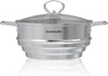 SUNHOUSE 5 QT Stainless Steel Steamer Basket for Pot, Universal Insert | Food & Vegetable Steaming Rack with Glass Lid, Stay-Cool Handles - Fits 8, 8.5, 9.5 Inch Pots - Cestello Vaporera