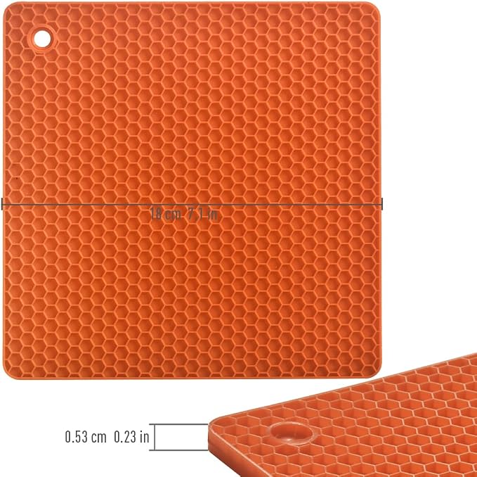 homEdge Silicone Square Trivets Mat, 6 Packs Multipurpose Non Slip Heat Resistant Pot Holder-Orange