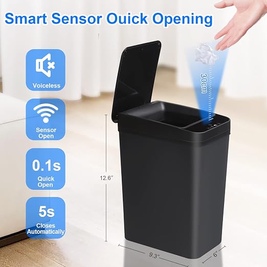 Anborry Bathroom Touchless Trash Can 2.2 Gallon Smart Automatic Motion Sensor Rubbish Can with Lid Electric Narrow Small Garbage Bin for Kitchen, Office, Living Room, Toilet, Bedroom, RV