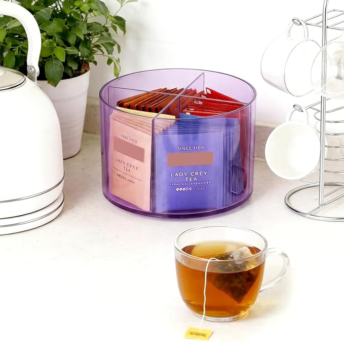 AIEVE Purple Drink Packet Organizer, Water Packet Organizer for Powdered Drink Mix, 360° Lazy Susan Turntable Rotating Tea Bag Holder for Kitchen Organization
