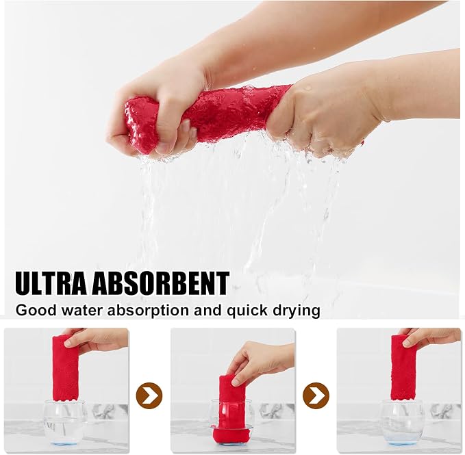 Homaxy 12 Pack Super Soft Absorbent Dish Cloths, 10" x 10", Red | Coral Velvet, Nonstick Oil Fast Drying Microfiber Cleaning Cloth, No Lint Household Dishcloths
