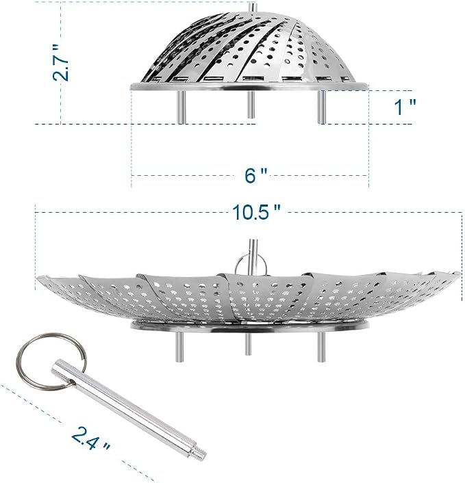 Sayfine Vegetable Steamer Basket, Premium Stainless Steel Veggie Steamer Basket for cooking - Folding Expandable Steamers to Fits Various Size Pot (Large(6" to 10.5")