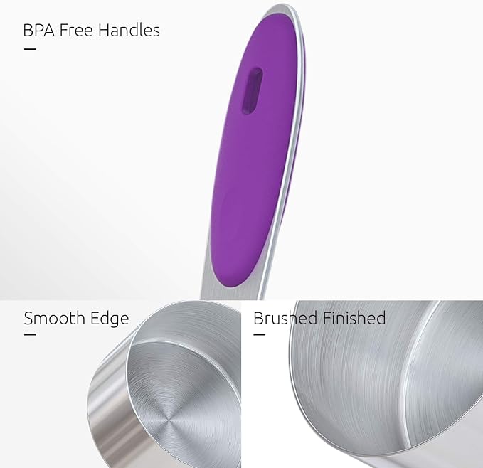 U-Taste 10 Piece Measuring Cups and Spoons Set in 18/8 Stainless Steel (Purple) | Upgraded Thickened Handle, Reinforced Welded Joints, Nested Stackable Design, Metal Measure Set for Kitchen Baking Cooking