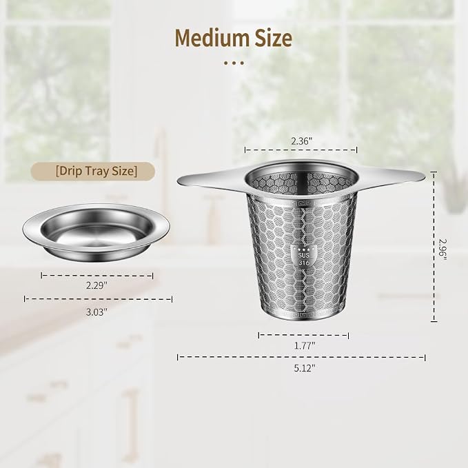 Tea Infuser for Loose Leaf Tea, BOMANSI BOMS 316 Stainless Steel Tea Infuser with Handles, Extra Fine Mesh Tea Strainers Filter Fine Tea Leaves, Fits Tea Pots, Mugs, 1 Pack