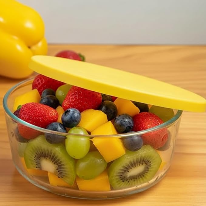 Yodecy Silicone Bowl Lids fit Pyrex Glass Bowls 7402-PC 7 Cup, Yodecy Silicone Bowl Lids fit Anchor Hocking Glass Bowls 7402-PC 7 Cup,Replacement Lids(2 Pack Yellow)