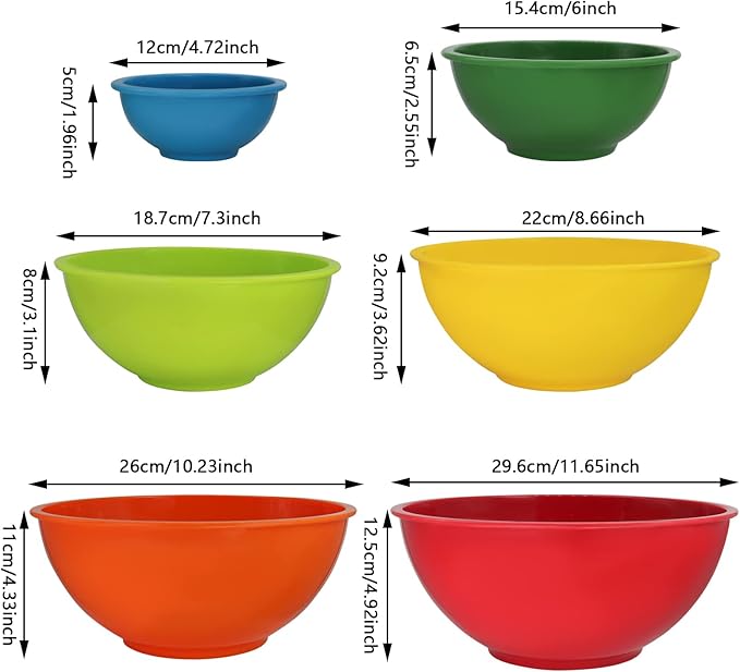 Classic Mixing Bowl Set, Microwave and Dishwasher Safe,Ideal for Baking, Prepping, Cooking and Serving Food (Set of 6) (Red)
