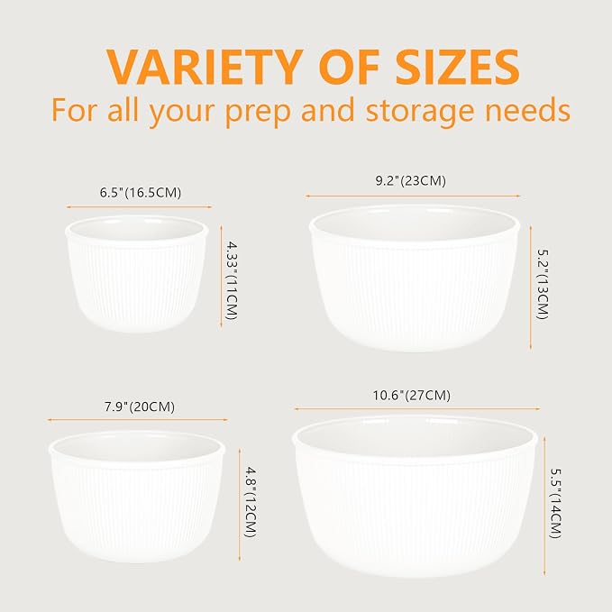 BoxedHome Plastic Mixing Bowls with Lids Set,4.97QT Large Capacity Deep Nesting Bowl,8 Pieces Set BPA-Free Prep Bowls,Dishwasher & Microwave Safe,Beige