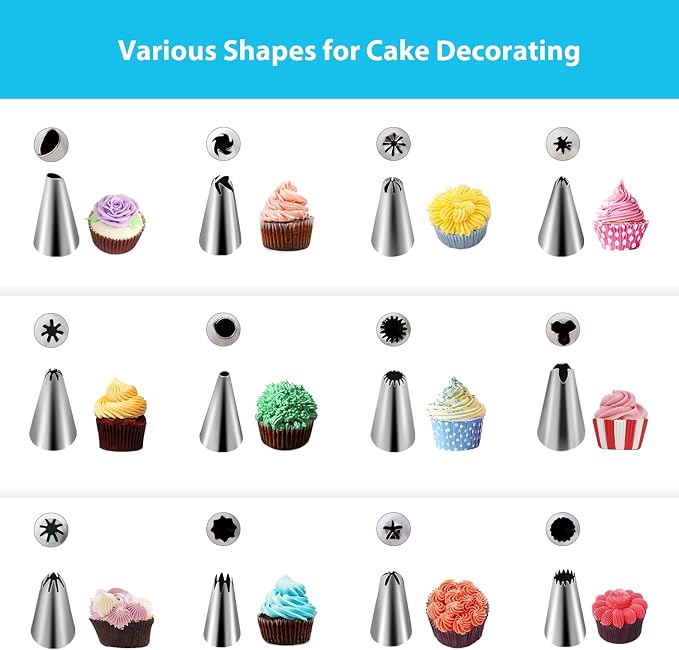 122Pcs Piping Bags and Tips Set, 100pcs 12 Inch Disposable Piping Bags, 16 Inch Reusable Icing Pastry Bags, Anti Burst Frosting Bags, Cake Decorating Bags Kit Supplies for Baking Cupcake Cookies Tools