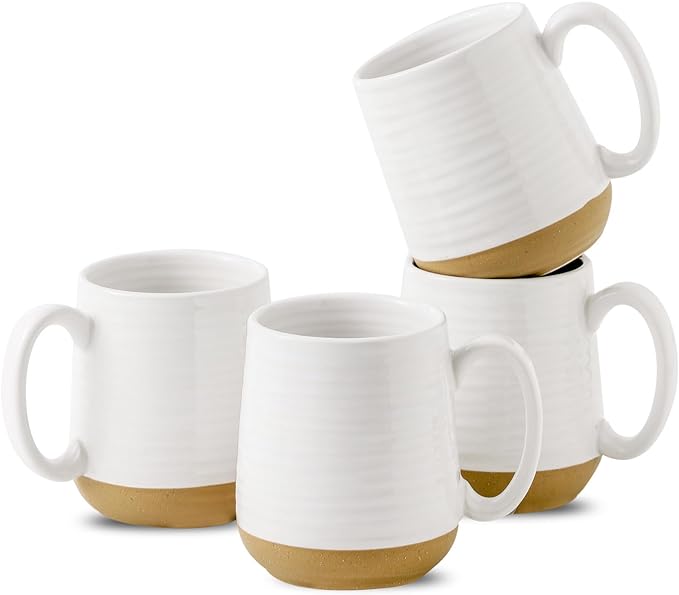 HASENSE Coffee Mugs Set of 4, 15oz Ceramic Coffee Cups with Handle, Two-Tone Design for Cappuccino Latte Tea, Large Microwave Dishwasher SafeMug Set, Housewarming Gift, Creamy White
