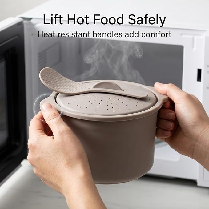 Microwave Rice & Grain Cooker, Locking Lid | Easy Cook Container, Heat-Resistant Handles, Includes Measuring Cup & Mixing Paddle, Cooks Veggies & More