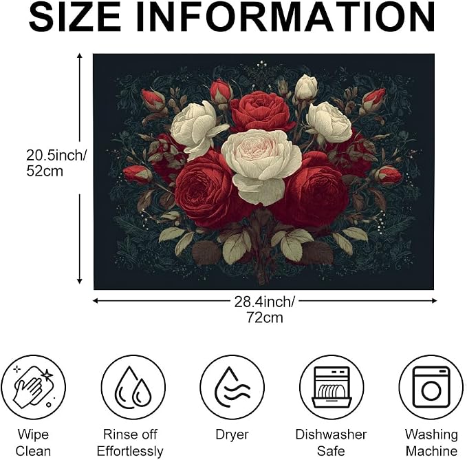 Stove Mat 20.47 x 28.35 Inch Red and Cream Roses Bouquet Vintage Floral Design Cover for Romantic Farmhouse Kitchen Decor and Stove Top Accent