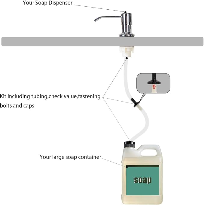 Yofidra Sink Soap Dispenser Extension Tube Kit (Anti-Backflow, 47") | Upgraded check valve, fits most soap containers, stable strong suction, no repeated tiny bottle refilling