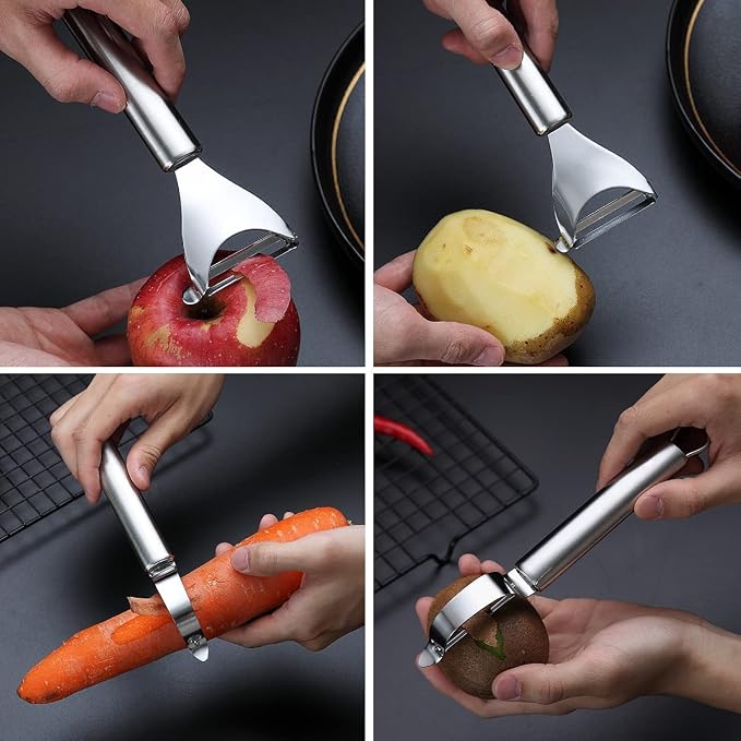 Kyraton Potato Vegetable Peeler, Stainless Steel Apple Fruit Veggie Peeler, Peelers for Kitchen Ergonomic Non Slip Handle Dishwasher Safe, Set of 2