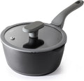 PRICUSIS Nonstick Saucepan with Lid, 2 Quart Non Toxic Pot with Pour Spouts, Full Coated, 100% Dishwasher Safe, Induction Compatible, PFOS & PFOA Free, Black Sesame
