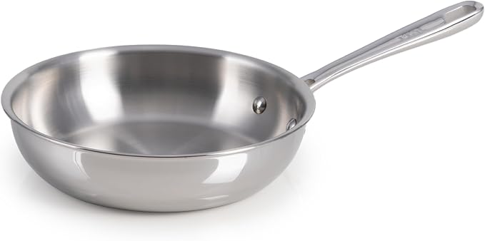 T-Fal Pro Tri-Ply Stainless Steel 8 in Frying Pan, Induction Skillet | NSF-certified tri-ply construction, Oven safe to 500 °F, Omelet and egg pan, Built-in measuring marks, Cast riveted handle