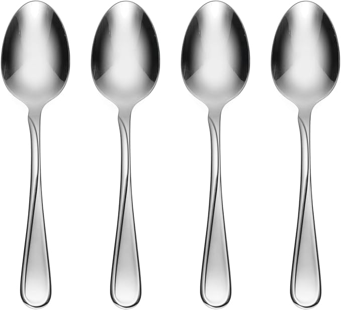 Oneida Flight Dinner Spoons Silverware Set for 4, Flatware | 18/0 stainless steel, mirror finish | dishwasher safe | great for soup or everyday dining, cutlery set