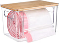 Trash Bag Dispenser Under Sink Organizer for Pantry, Kitchen | Acrylic Garbage Bag Dispenser, with Bamboo Top & Handles, Extra Large, Keep Onions and Potatoes Neat, Clear, Stackable