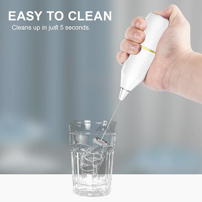 2 Pack Milk Frother Standable No Stand Needed, Battery Operated (White)