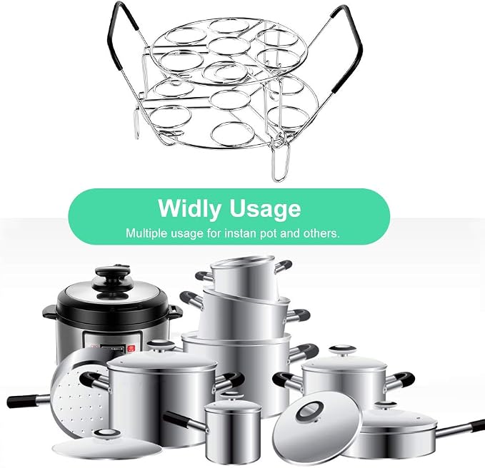 Stackable Egg Steamer Rack, BiaoGan Egg Cooking Rack with Heat Resistant Silicone Handles Compatible with Instant Pot Accessories 6,8 Quart, 14 Eggs Multipurpose Steamer Rack Trivet