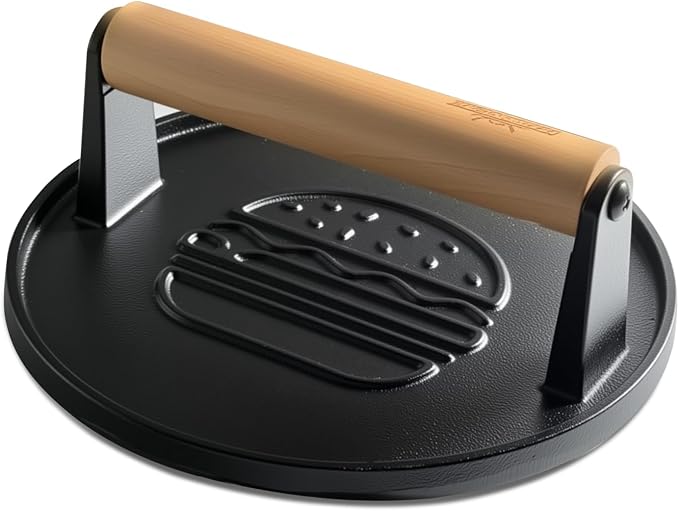 XUDAKAIXIN Cast Iron Smash Burger Press 7.1",Grill Bacon Meat Press Tool,Perfect for Blackstone, Camp Chef, Weber Grills & Indoor Griddles – BBQ & Cookout Must-Have (Grooved)