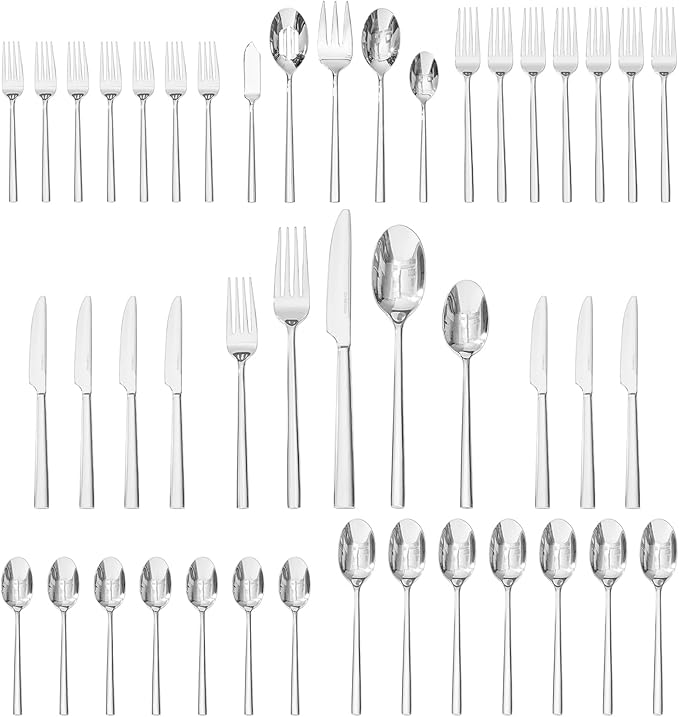 Silverware Set with Serving Utensils, 45-Piece Forged Flatware Set Cutlery Set Premium Stainless Steel, Service for 8, for Kitchen, Home, Wedding, Party, Mirror Polished and Dishwasher Safe