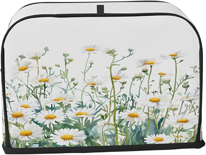 2 Slice Toaster Cover Watercolor Daisy Wildflower Toaster Covers Two Slice Wide Slot Waterproof and Dustproof Covers for Wide Slot Toasters and Small Appliances Kitchen Decor Gifts