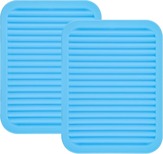 Silicone Trivet Mat for Dish Hot Pads for Counter Top,Pan and Pot Heat Resistant Workshop, 2 Pack,Size:9x12 Inches, Color: Blue, Shape:Rectangular