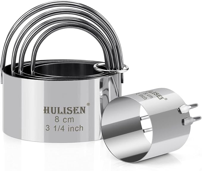 HULISEN Biscuit Cutter Set 5-Pc, Stainless Steel Cookie Cutters with Handle | Dishwasher Safe, Etched inch/cm Markings, Gift-Ready Package, Ergonomic Arched Grip, Professional Baking Tools