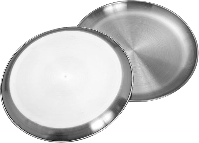 CAMBUY Stainless Steel Plates 9 inch 10 Pcs Metal Dinner Dishes Plate Set | Reusable Unbreakable Lightweight Non-Toxin Dishwasher Safe BPA Free Dish Set for Home Kitchen BBQ Restaurant Outdoor Camping