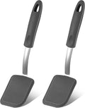 Silicone Cookie Spatula Turner 2 Pack Mini Brownie Spatula Flexible Kitchen Small Silicone Turner for Nonstick Cookware Heat Resistant No Scratch Flipper for Egg(Solid Flat,Grey)