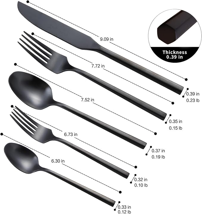 Matte Silverware Set Black Flatware Set with Hexagon Handle 20 Pieces 18/0 Stainless Steel Cutlery Set Wedding Housewarming Gift Service for 4 (Matt black)