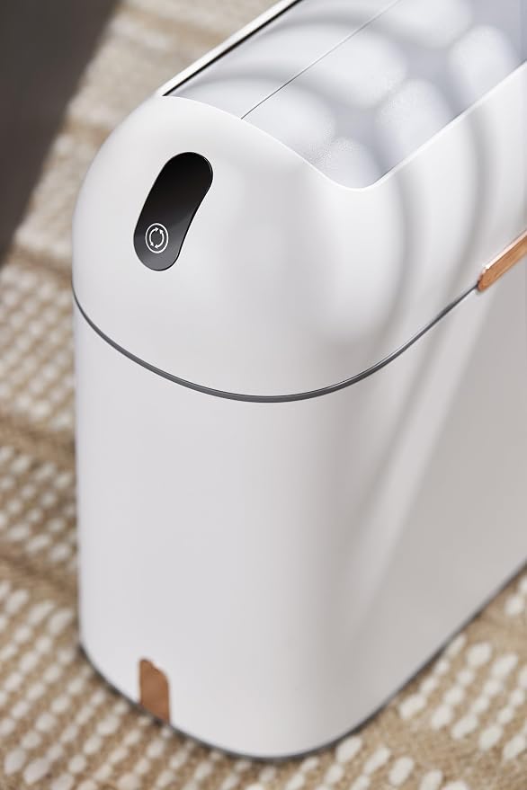 ELPHECO Bathroom Trash Can with lid 2.5 Gallon, Motion Sensor, White Golden | Waterproof Garbage Can, Automatic Waste Basket, Butterfly Lid, Plastic Garbage Bin for Bedroom and Office