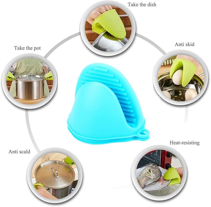3 Pairs Mini Oven Gloves Silicone Oven Mitts Red, Blue and Green | Silicone Heat Resistant Cooking Pinch Mitts Potholder for Kitchen Cooking & Baking
