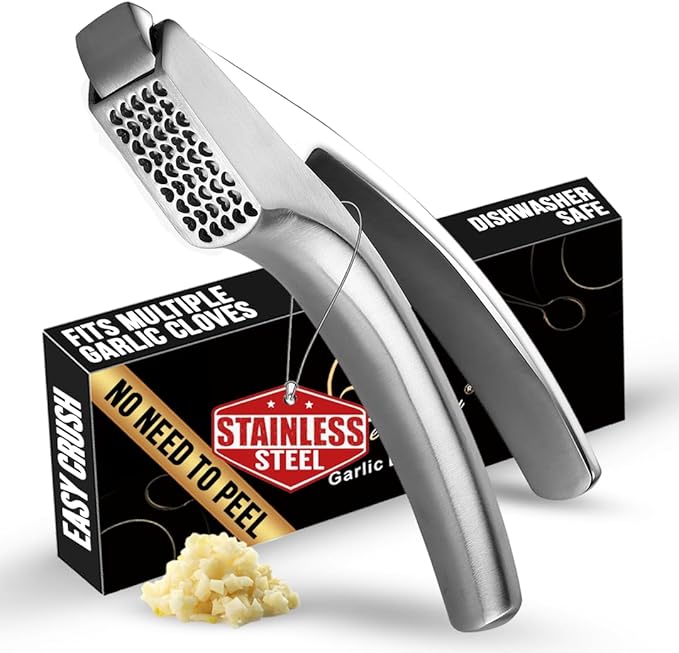 Gourmet Easy Lifetime Replace Garlic Press, No Need to Peel, Coarse Mince | Detachable Design for Easy Cleaning, Ergonomic Handle for Effortless Press, Stainless Steel Rust-Resistant, Dishwasher Safe