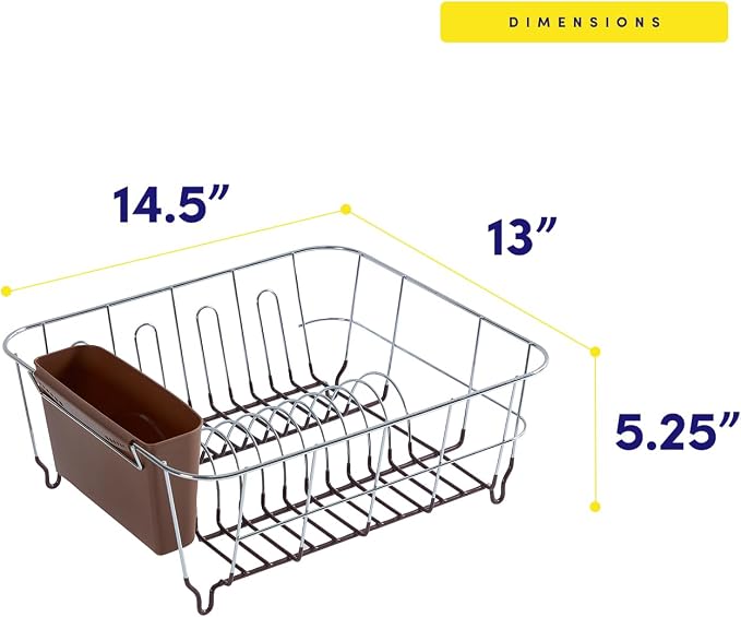 Dish Drying Rack & Cutlery Holder 2 Piece Set - Compact Sink-Fitting Dish Drainer with Rubberized Undercoating, Space-Saving Kitchen Organizer for Plates, Cups, Bowls & Utensils in Sink, Bronze Brown
