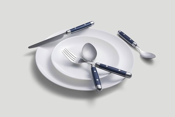 Cambridge Jubilee Blue 16-Piece 18/0 Silverware Set for 4, Flatware | blue, dishwasher safe | includes knives, forks, and spoons | heavy duty, cutlery set for kitchen and dining, utensil set