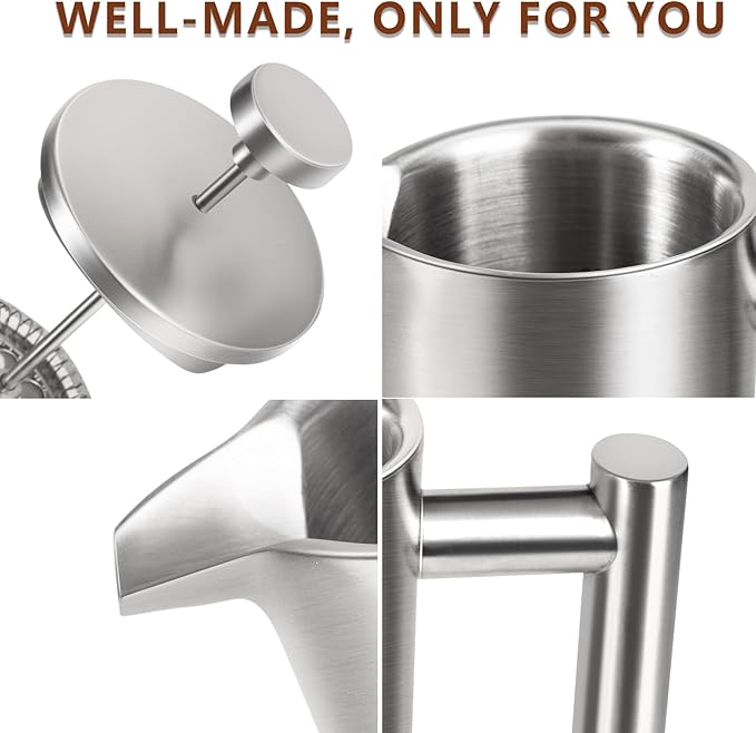 French Press 34 OZ, Durable Stainless Steel French Press Coffee Maker | Double-Wall Insulated Coffee Presses for Travel Camping Tea Everyday, Easy to Use, Dishwasher Safe
