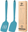 Pack of 2 Silicone Spatula Turners, Non Stick Slotted Kitchen Spatula Set, Heat Resistant BPA Free Kitchen Utensils, One-Piece Design, Suitable for Flipping Fish, Eggs, Steak, Pancakes(BLUE)